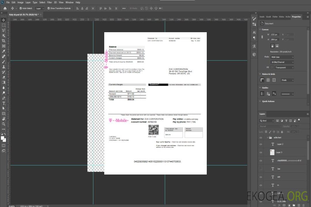 Facture SCR pour les services publics américains de T-Mobile template